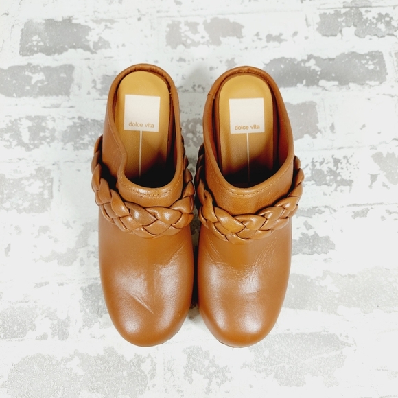 New Dolce Vita Hila Brown Leather Block Heel Slide In Clogs C131 - Picture 9 of 10